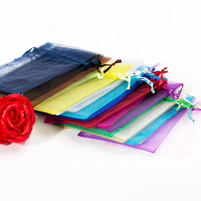 50pcs Chocolate Gift Bags Transparent Chiffon Drawstring Organza Christmas Year Valentines Day Party Candy Box 251110