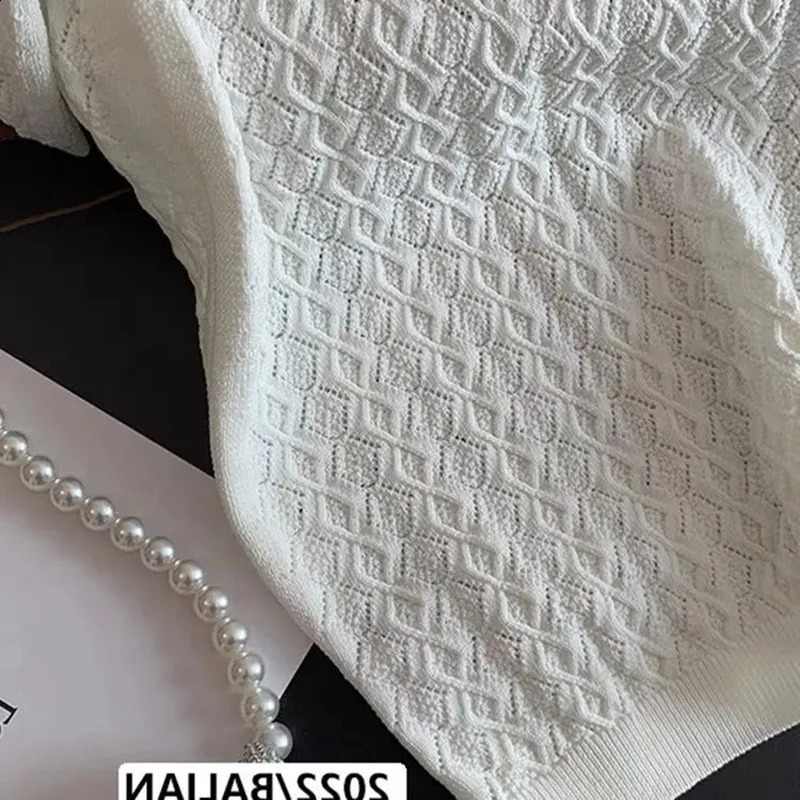 Ice Silk Polo Shirt Knitted Short Sleeve T-Shirt Summer Chic Thin Unique Jacquard Women Tops 2025 Korean Style Women Clothing 250411