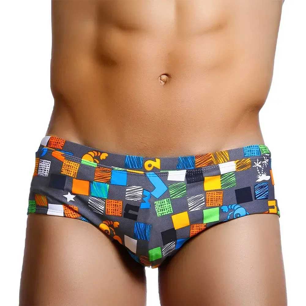 Sexy summer mens swimsuit square graffiti surfing swimsuit boxing underwear bikini shorts beach shorts Brazilian cutW250410