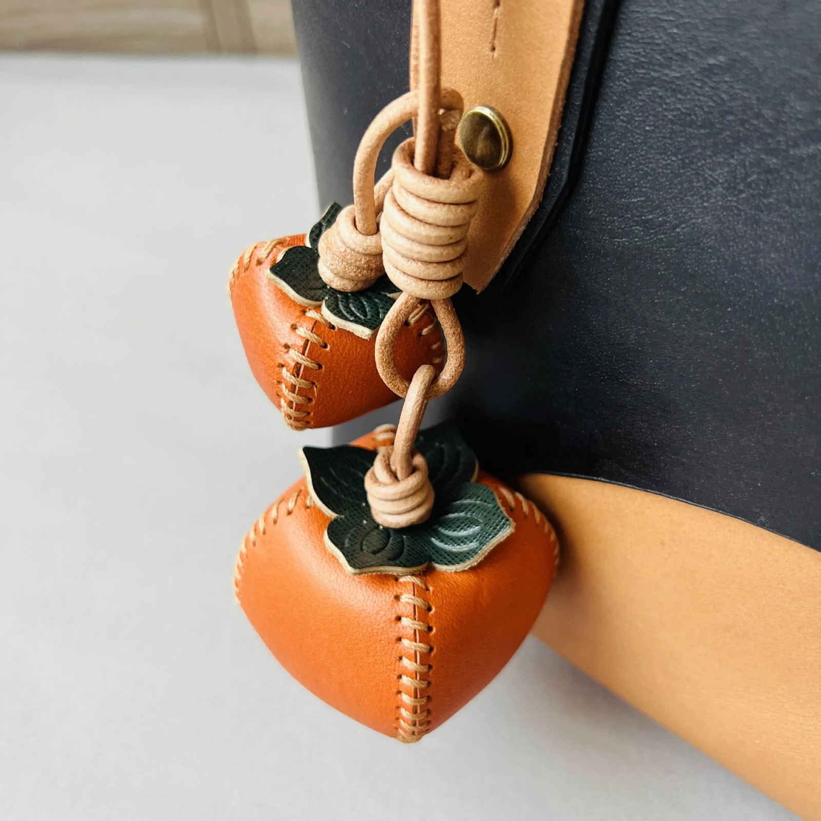 Genuine Leather Handmade Pendants Suitable for Bags Handbag BackpacksCute Leather Bag Charms Fruit Keychain Accessories 251110
