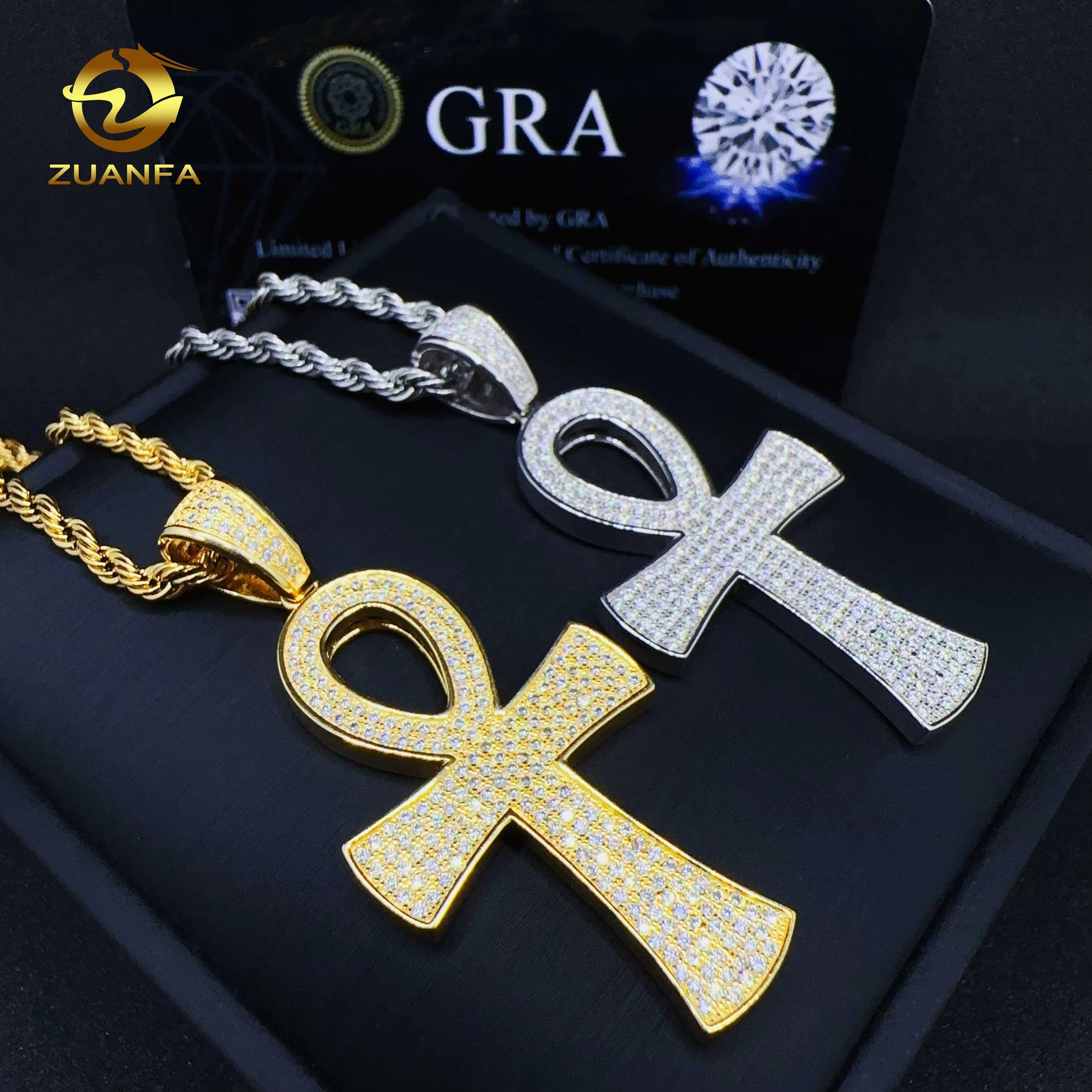 ZUANFA Jewelry 100% Pass Tester Hip Hop 925 Sterling Silver Cross Charm VVS Moissanite Pendant