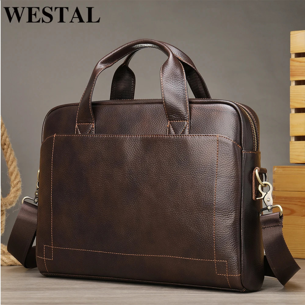 WESTAL mens leather laptop bag briefcase office natural Porte document 5006 250409
