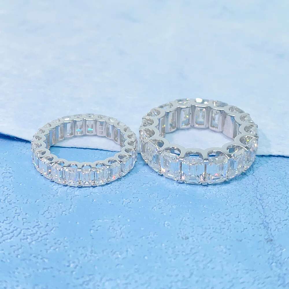 Emerald Cut Moissanite Diamond Eternity Ring Women Men Hiphop D Color VVS1 Moissanite Wedding Ring 925 Sterling Silver Pass Test