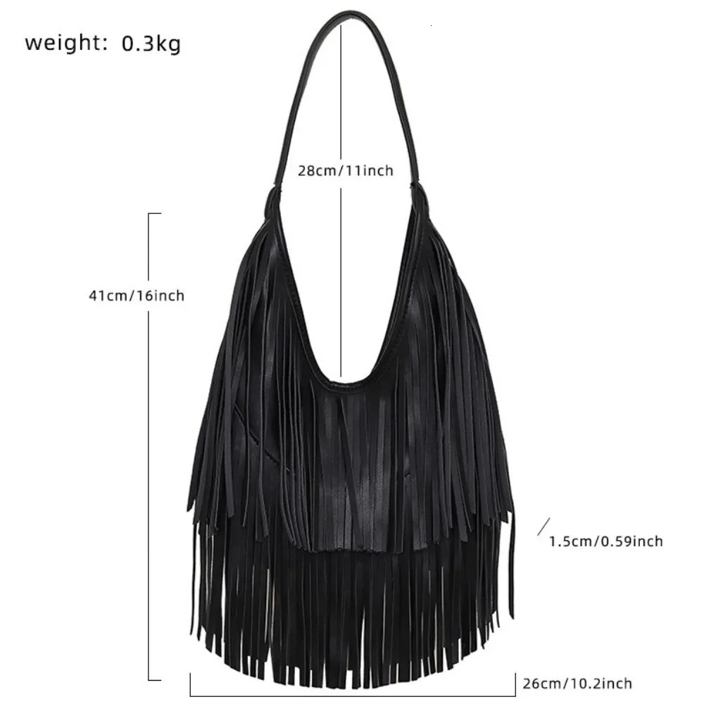 Fashionable PU Leather Long Tassels Handbag Cross Body Hobo Style Hobo Bag Armpit Bag Outdoor Activities 251110