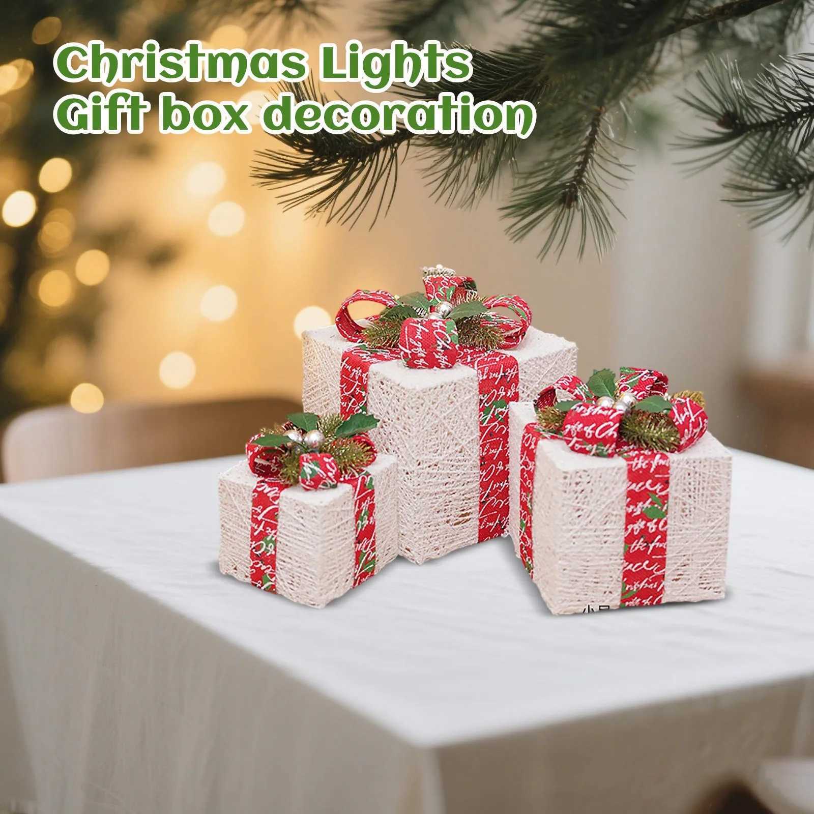 Christmas 3Pcs Christmas Lighted Gift Boxes With Led Light Up Decorations Present Boxes Set Battery Operated for Indoor Patio Garden Decor Y251111