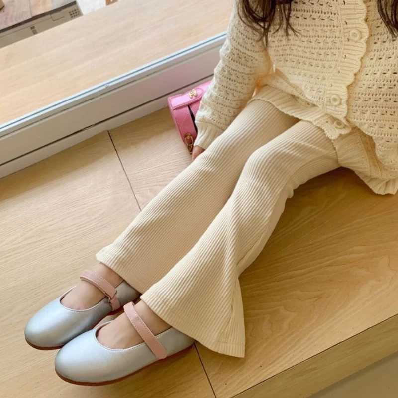 2024 Fashion Kids Girls Cotton Ribbed Flared Pants Spring Autumn Sweet Elasticity Slim Solid Color Trousers Leisure Pants 1-6Y L251110