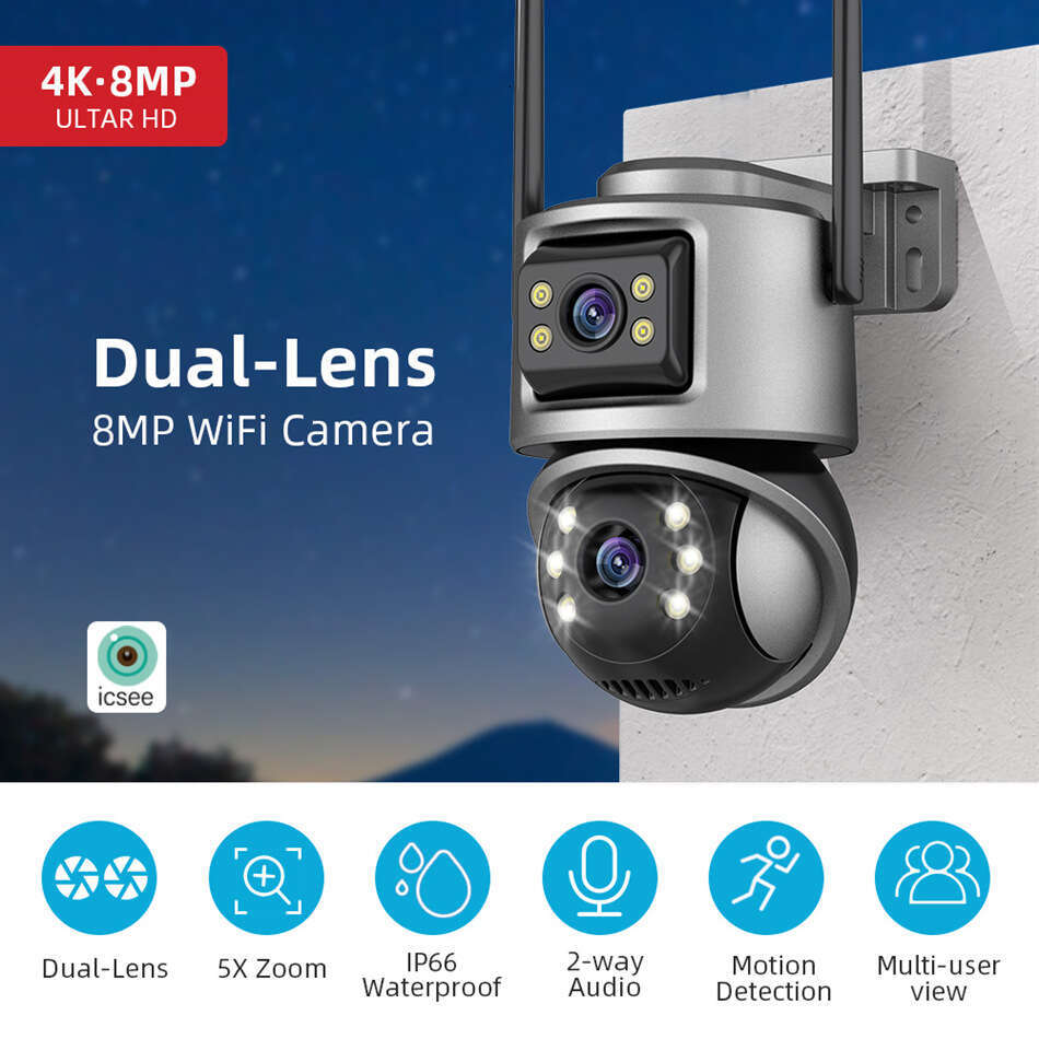 Hot-selling icsee binocular 8MP double lens HD camera home wireless gun ball linkage monitor
