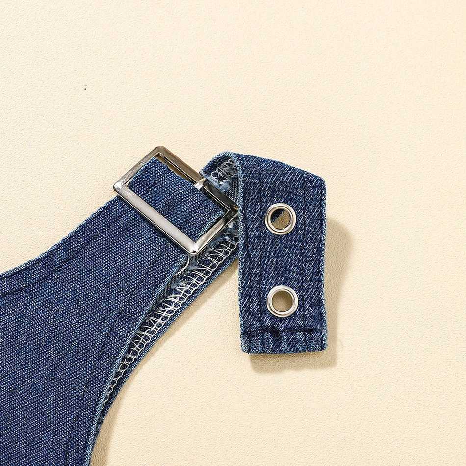 Childrens clothing girls summer jumpsuit childrens fashionable and comfortable sleeveless denim jumpsuit childrens shorts set newXJ250410