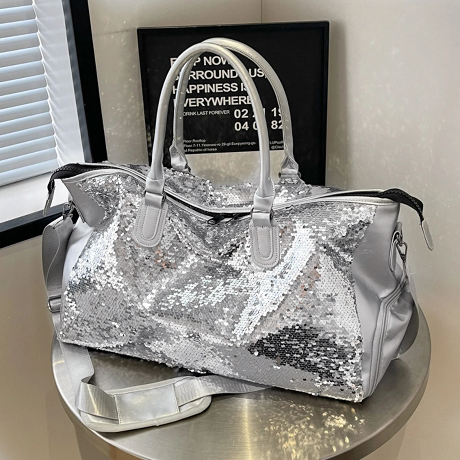 women Sequin Travel Bag with Shoes Compartment Overnight Travel Duffel Trendy Shoulder tote bags 251110