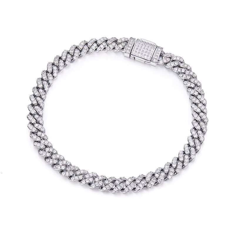 6mm Wide Cuban Chain Bracelet S925 Silver Moissanite Diamond Stone White VVS D Class Grade Fine Moissanite Bracelets Bangles