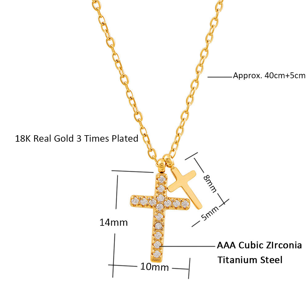 Luxury Titanium SteelCubic Zirconia Double Cross Pendant Necklace Religious Charm 18K Gold Silver CZ Crystal Neckalce Diamonds Christian Necklace Jewe