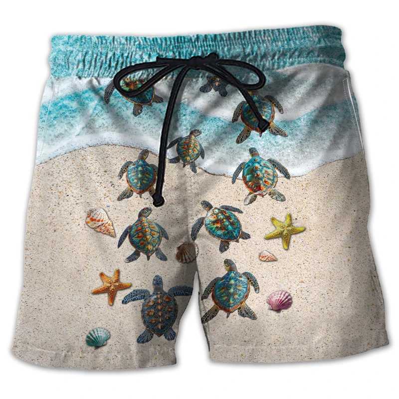 Animal sea turtle 3D printed mens shorts casual Hawaiian marine animal beach shorts loggerheads trunks children TrousersW250410