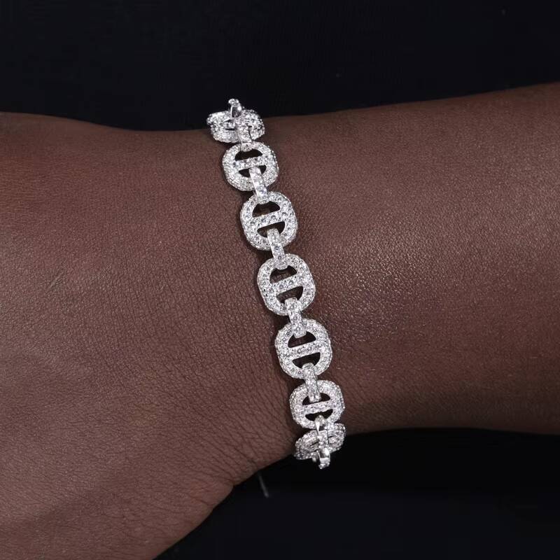 Fully Moissanite Hip Hop Bracelet 11mm Gold Plated 925 Sterling Silver Ice Out Moissanite Fashion Jewelry for Men Women