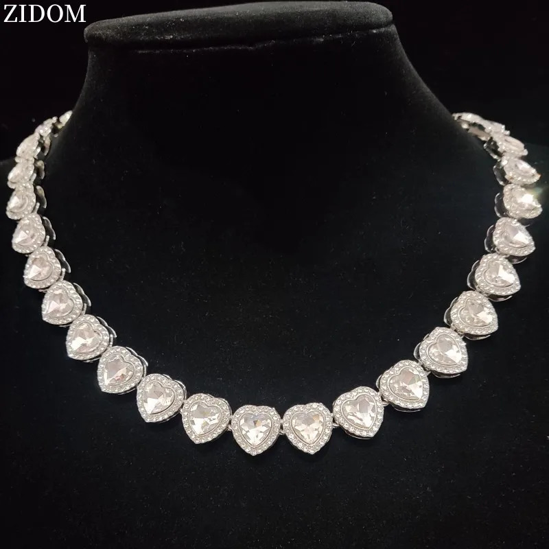 Mens and Womens Hip Hop Chain Necklace 13mm Wide Heart Chain Hip Hop Ice Sparkling Necklace Fashion Jewelry Gift 250408