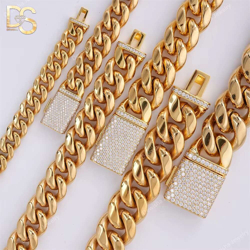 Wholesale 925 Silver Moissanite Diamond Clasp 8mm-18mm Stainless Steel Miami Cuban Chian Bracelet Necklace