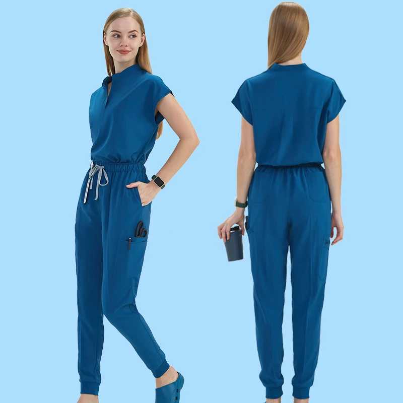 Home>Products>High quality female surgical scrub set Tunic Top Jogger Pants 10 pocket hospital doctor dental work clothes care scrub S180-02 X25