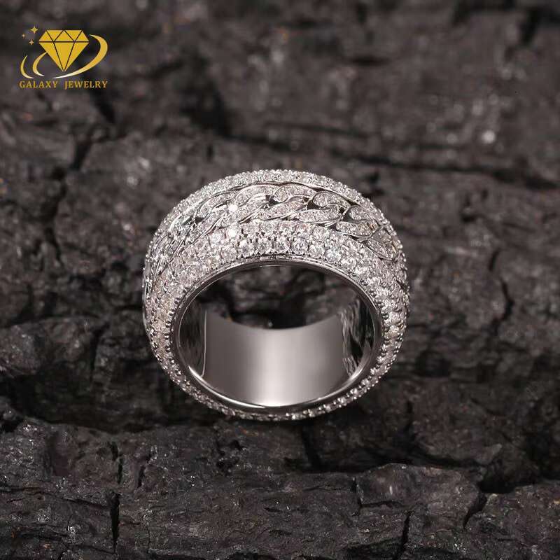 Hot Selling Fine Jewelry 18k Gold Plated 925 Silver Cuban Ring Hip Hop Iced Out Vvs Diamond Cuban Link Moissanite Ring
