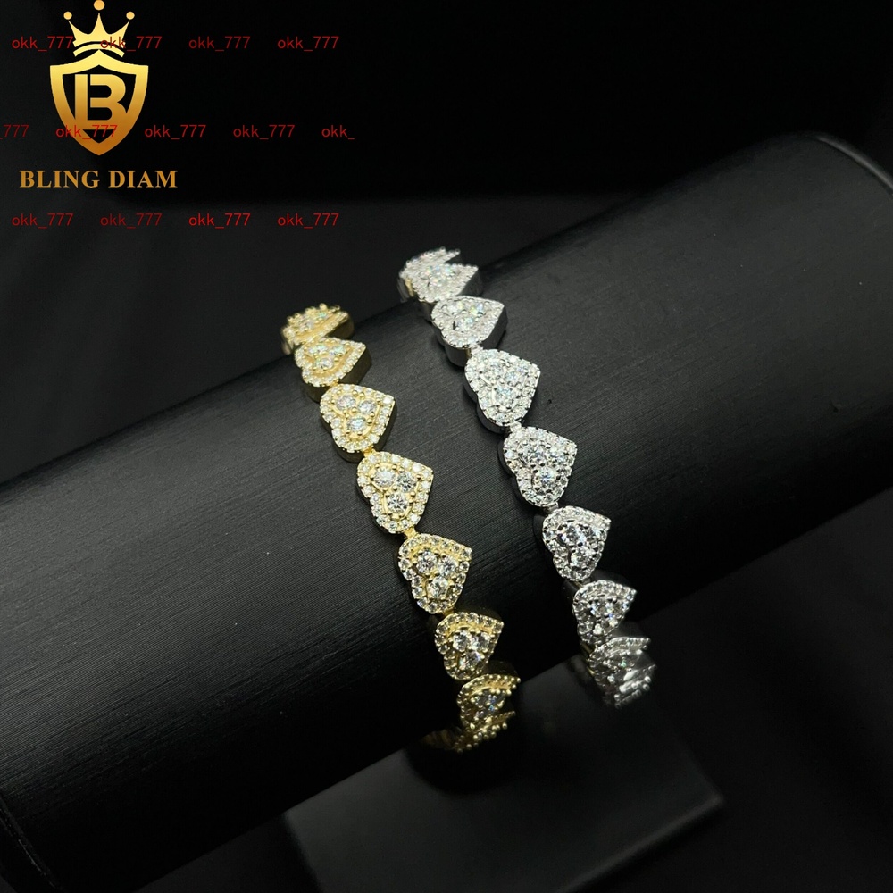 8mm New Custom Fashion Jewelry Heart Shape Moissanite Cuban Link Bracelet Ice Out 925 Silver Hip Hop Bracelet Hot Sale