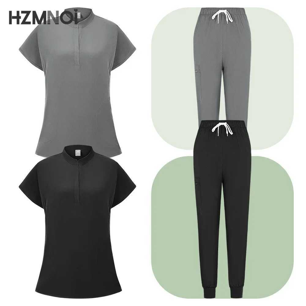 Medical Nursing Scrubs Suit Women Blouse Short Slved Nurse Working Uniforms Solid Color Pet Veterinary Work Clothes X250410