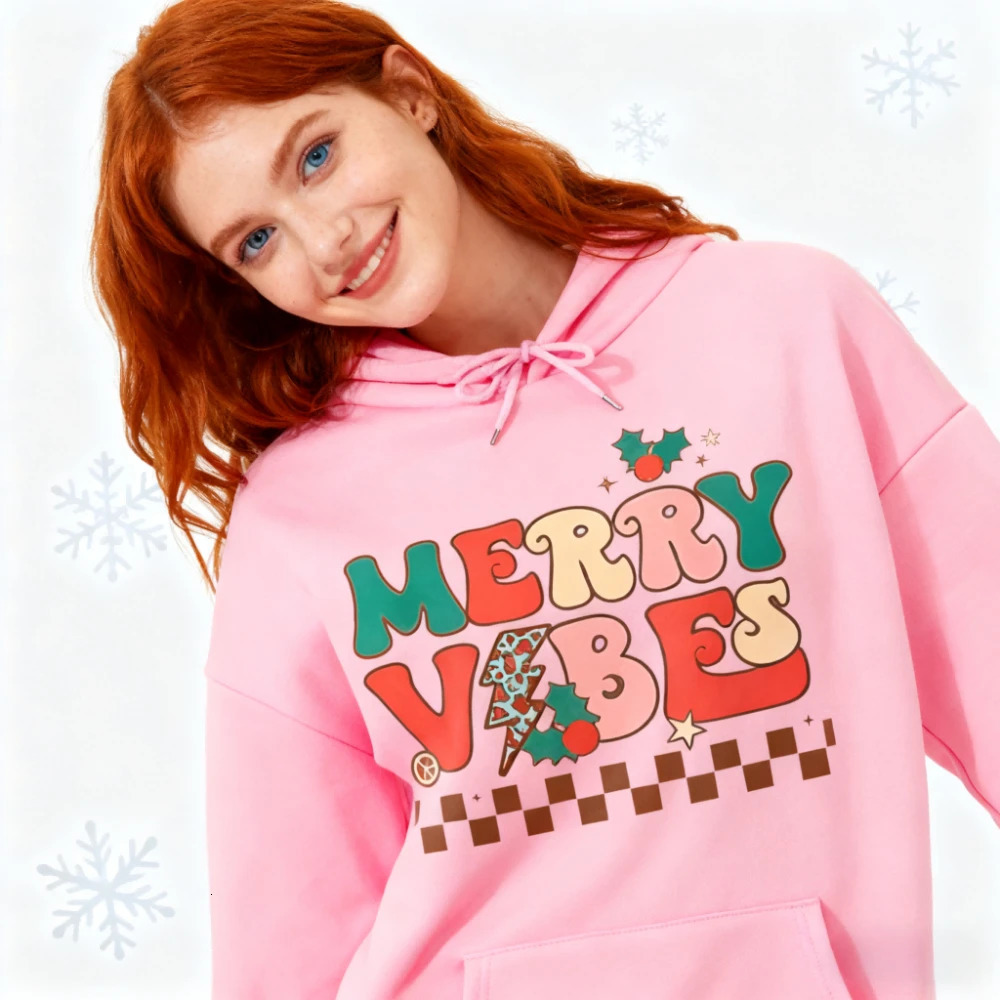 Christmas Merry Vibes Sweatshirt Christmas Matching Family Hoodies Holiday Men Women Boy Girl Tops Santa Claus Casual Clothing 251105
