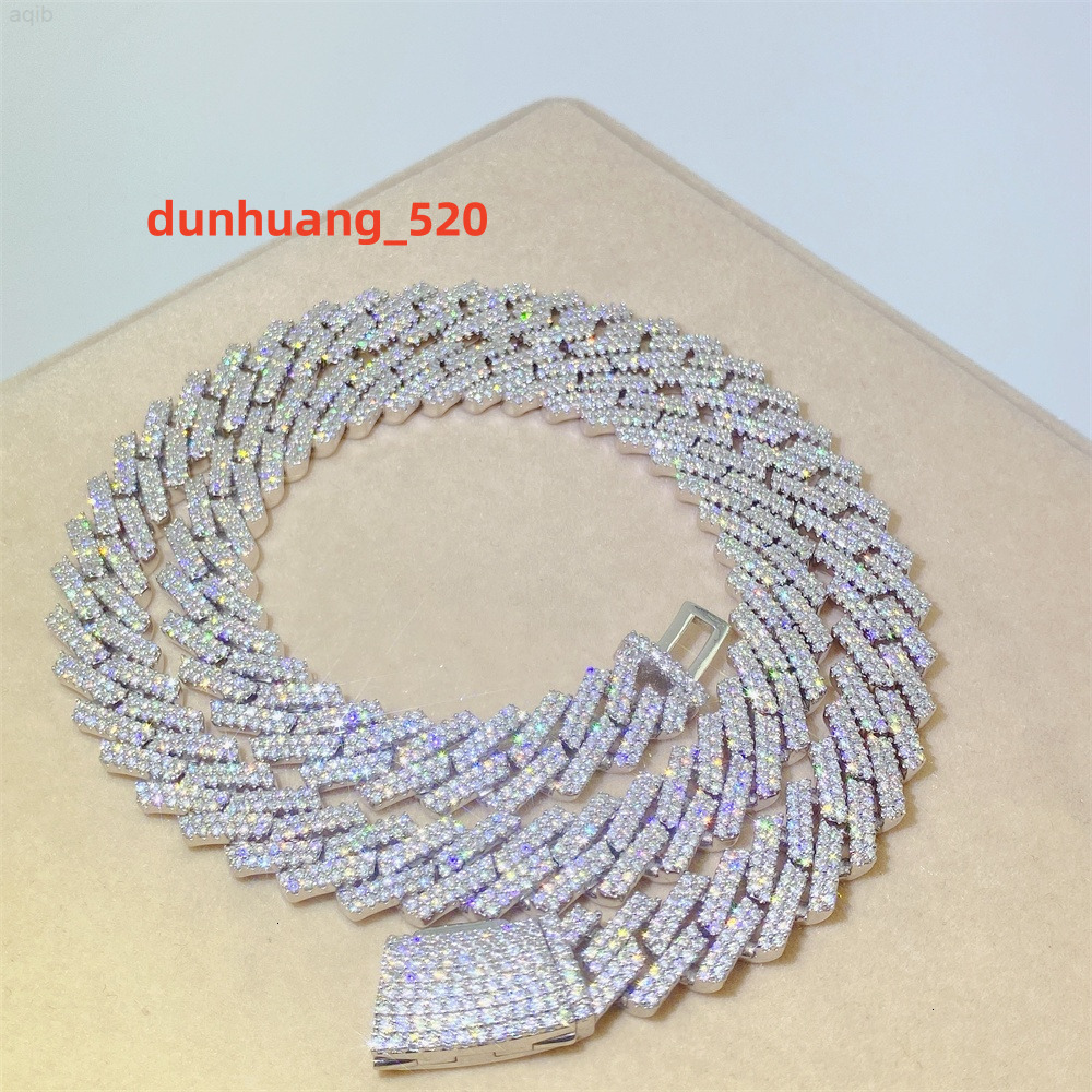 Iced Out Diamond Cuban Link Necklace Hip Hop Jewelry Silver 13mm Moissanite Cuban Link Chain