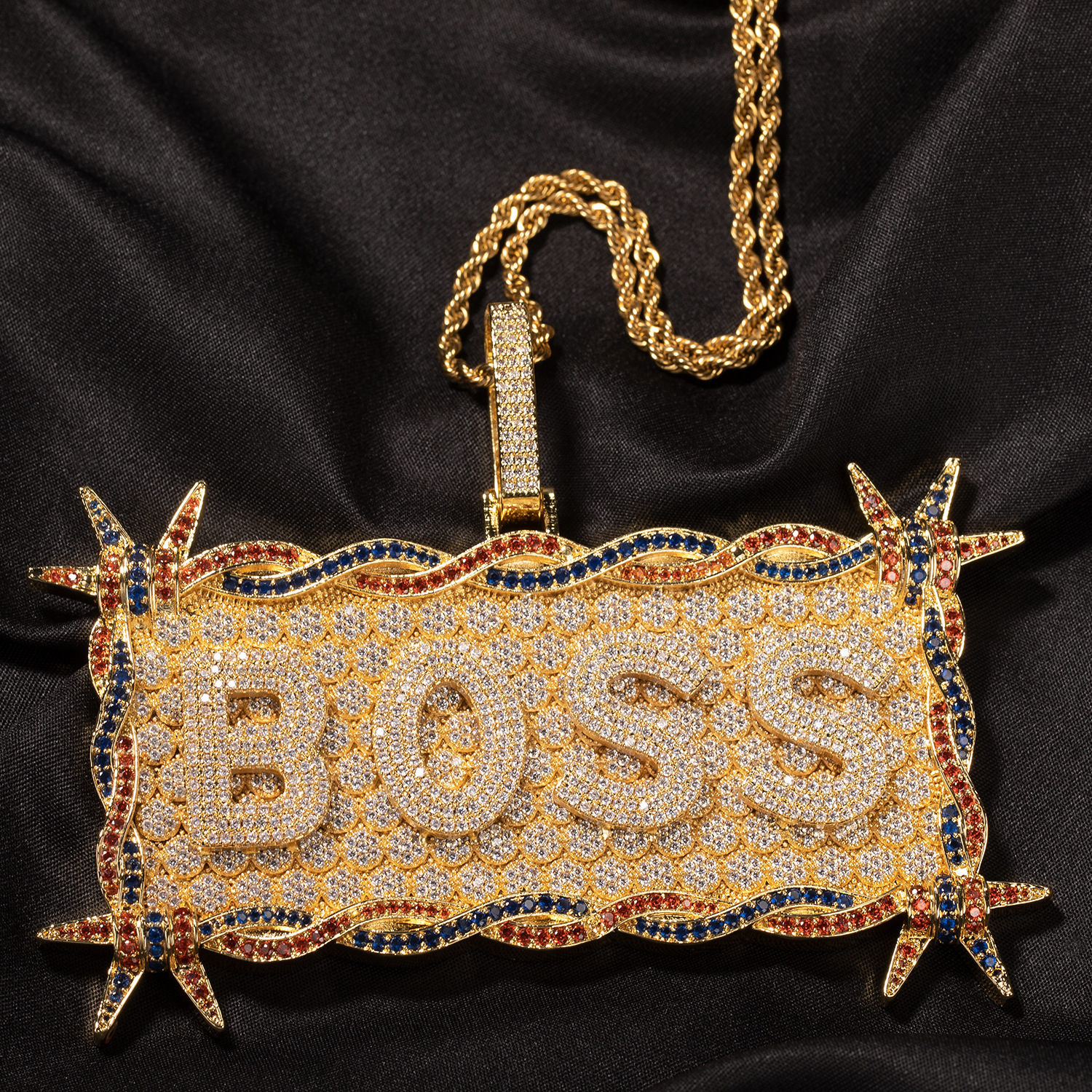 Thorn Large Rectangular Military Badge Custom Letter Pendant Necklace 14k Gold Copper Prong Iced Out Cubic Zircon Personalized Name Dog Tag Jewelry Ac