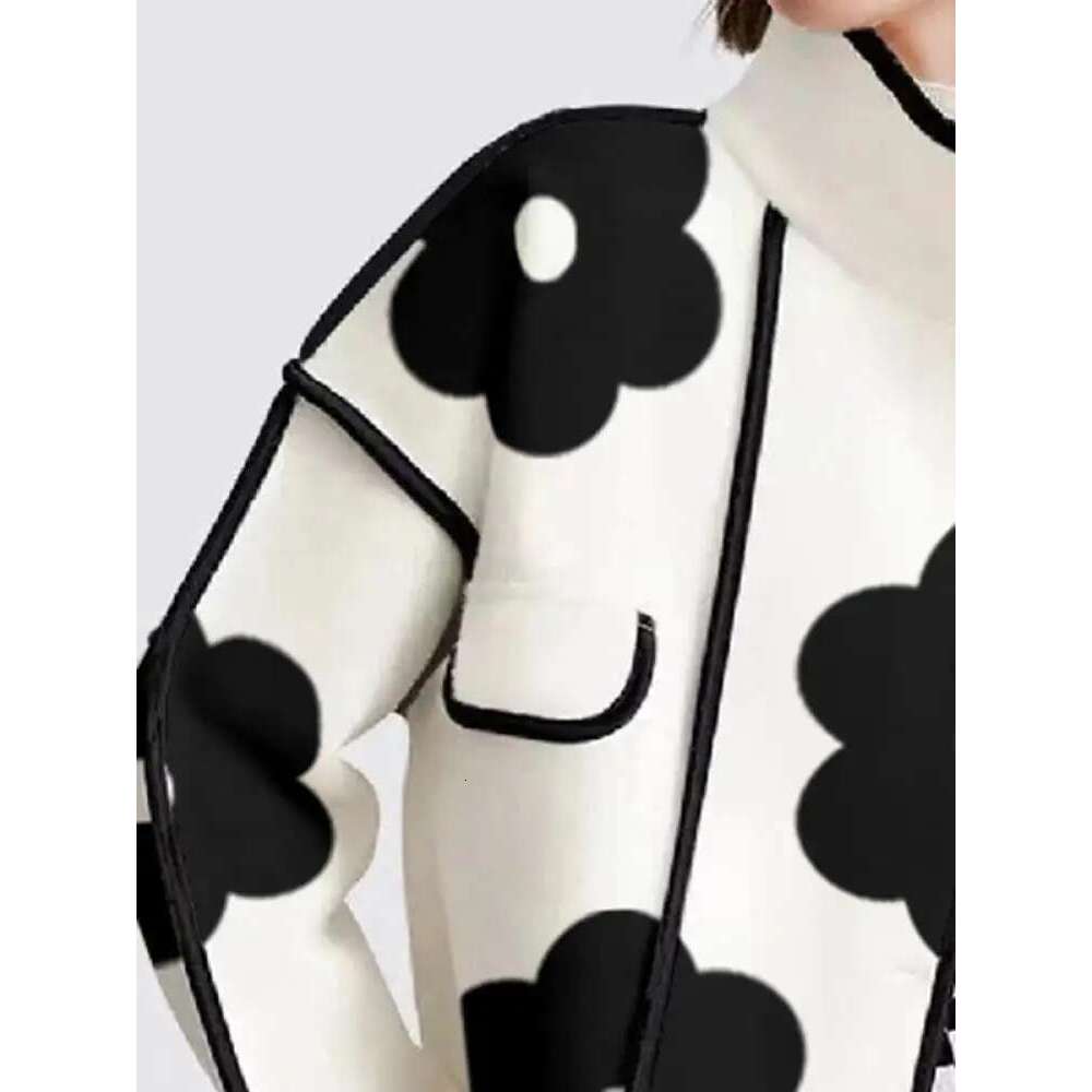 Yeezzi Women Spring Autumn Jackets Fashion Black Wer Print High-Neck Long Sleeves Buttoned Casual Outerwear Coats 2024 New