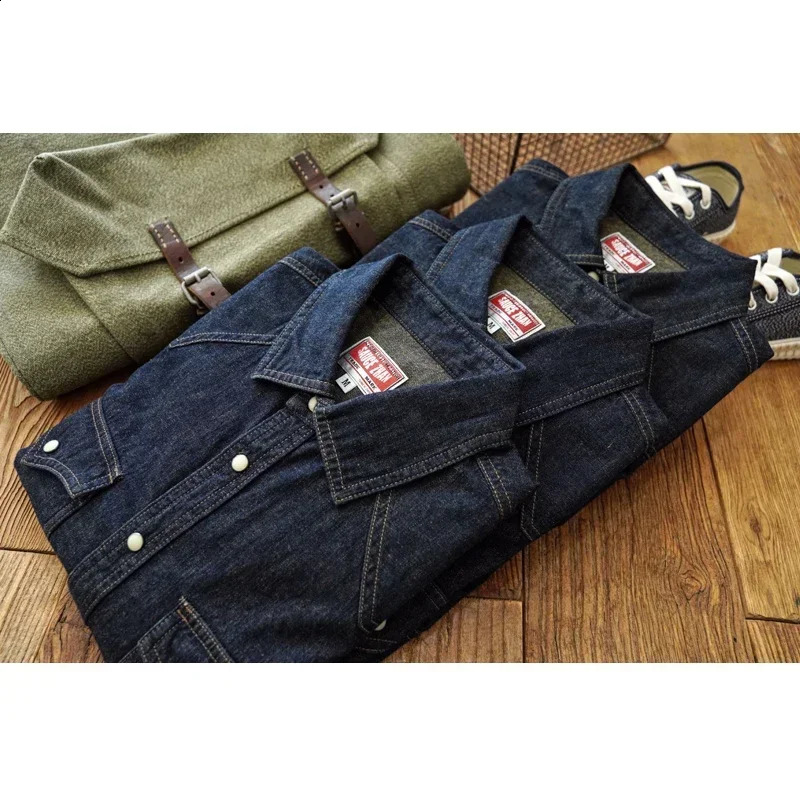 Sauce Jarman shirt jeans retro cotton linen western denim long sleeved double pocket 250411e