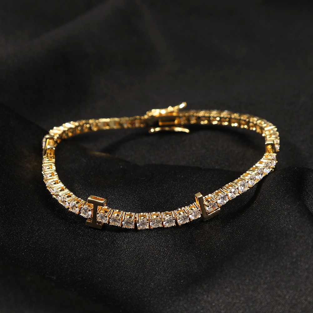3MM New In Custom Letter Name Tennis Bracelet For Women Hip Hop 14k Gold Full Cubic Zirconia Diy A-Z English Initials Personalized DIY Bangle Bracelet