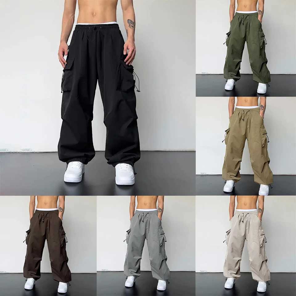 Mens retro Y2k hip-hop wide leg pants jogging bag casual sports pants mens pantsXJ250410