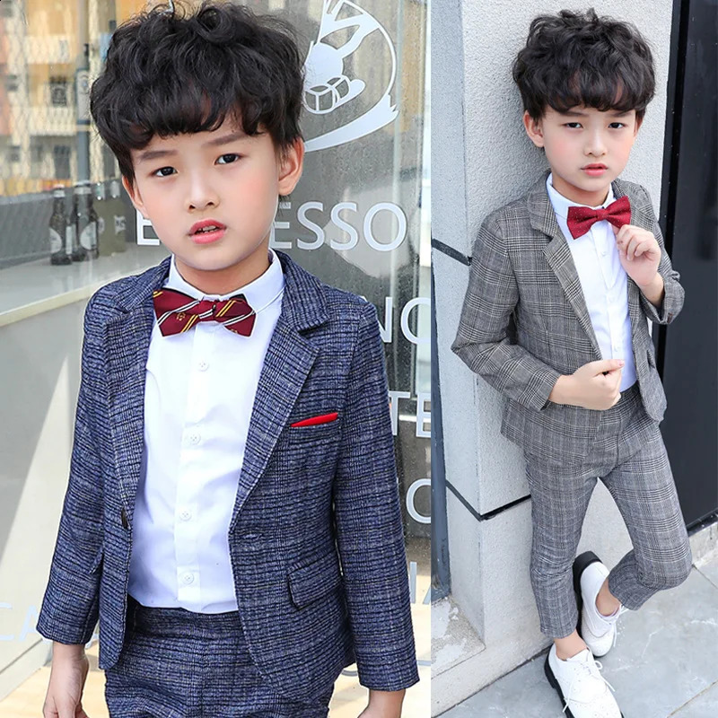 Kids Purple BlazerPants 2PCS Set Boys Pography Suit Childrens Formal Tuxedo Dress Baby Boys Party Ceremony Piano Costume 250410