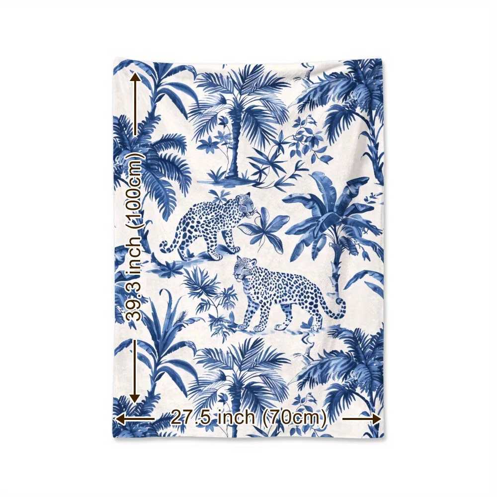 1pc Leopard and palm tree print blanket polyester fabric machine washable suitable for bedroom living room decoration C251111