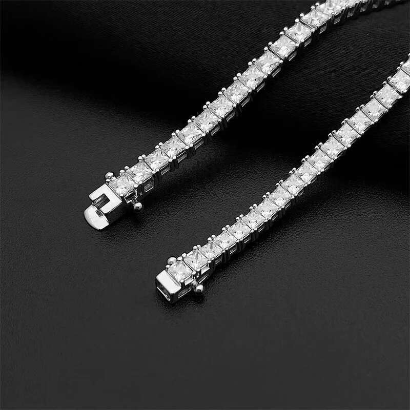 2.5-3mm D Color Princess Cut Moissanite Tennis Chain Bracelet 925 Sterling Silver Women Moissanite Bracelets Bangles Hiphop Gift