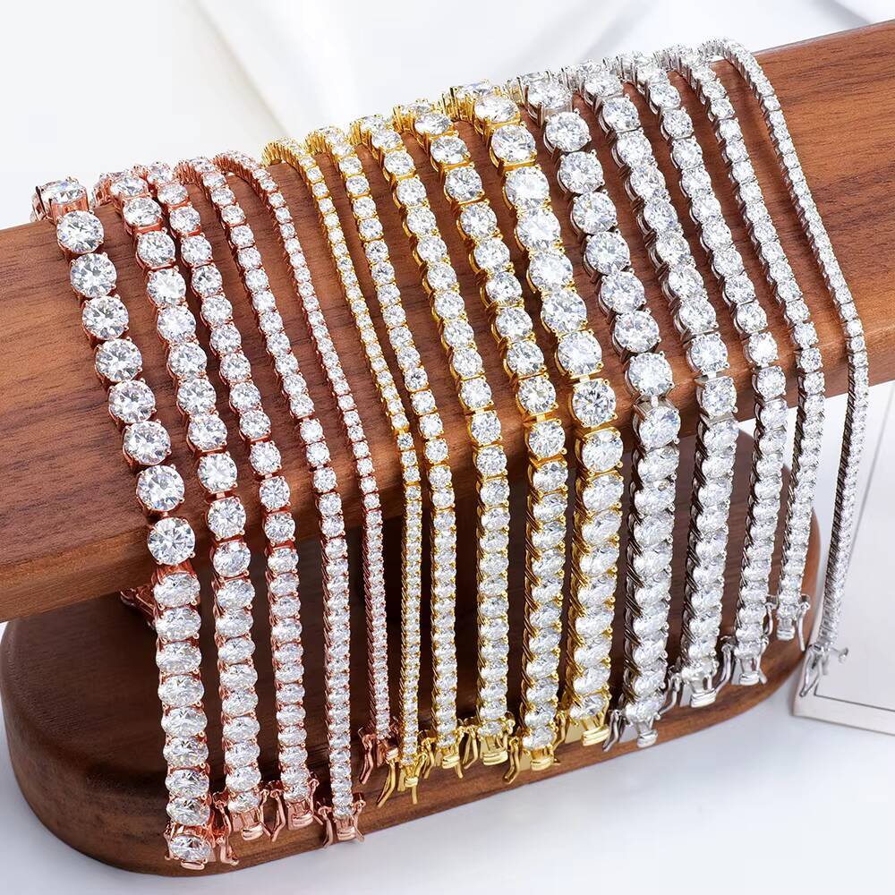 Ready Stock 4mm 6/65/7/75/8/85 Inches VVS Moissanite 925 silver Diamond Iced Hip Hop Bracelet Rhodium Plated Tennis Bracelet