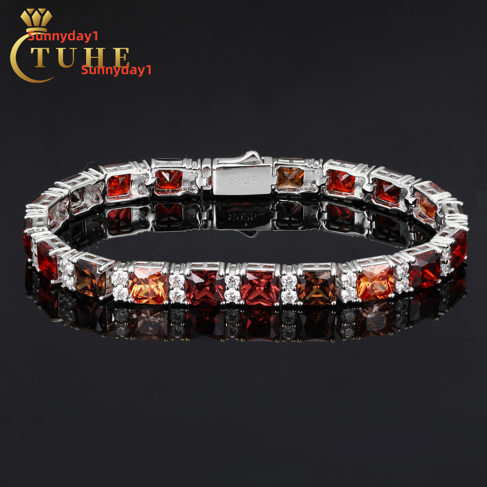 Fashion Jewelry Unisex 925 Sterling Silver VVS Moissanite Diamond Princess Cut Mocha Mousse Brown Moissanite Tennis Bracelet