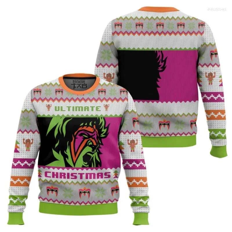 Men's Sweaters Ultimate Warrior Christmas Pro Wrestling Ugly Sweater Funny Holiday Party Pullover Plus Size Mens Xmas Gift