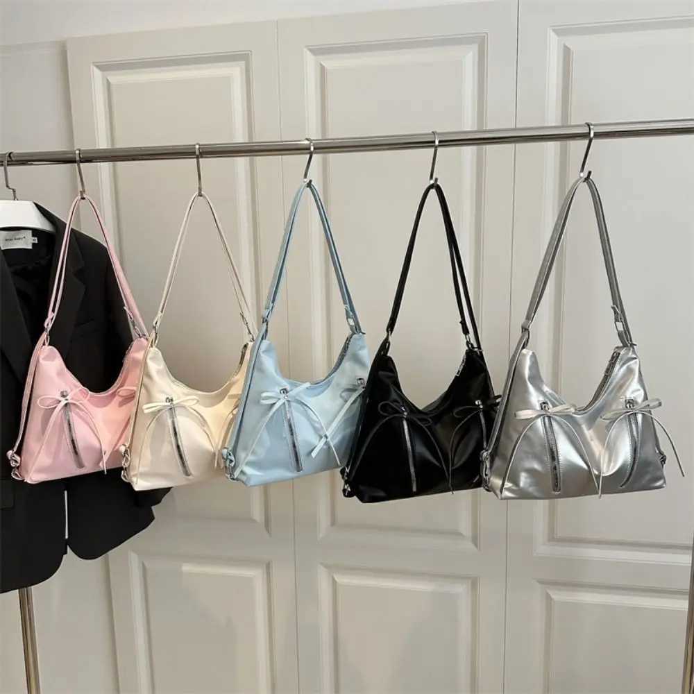All-match Silver Bowknot Shoulder Bag Korean New Style Large Capacity Bow Tote Bag Y2K Fashion Bow Crossbody Bag ShoppingT251110