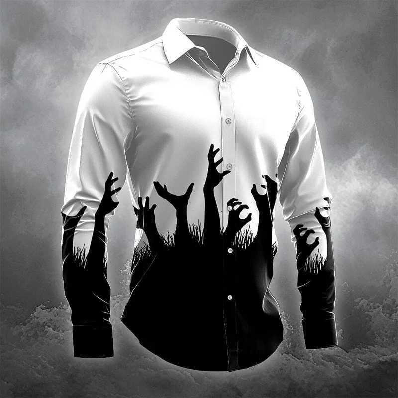 Halloween Horror Dark Mens Button Lapel Shirt Long Sleeve Party Evening Autumn and Winter Shirt 3D Printing Thin Section S-5XL K251110