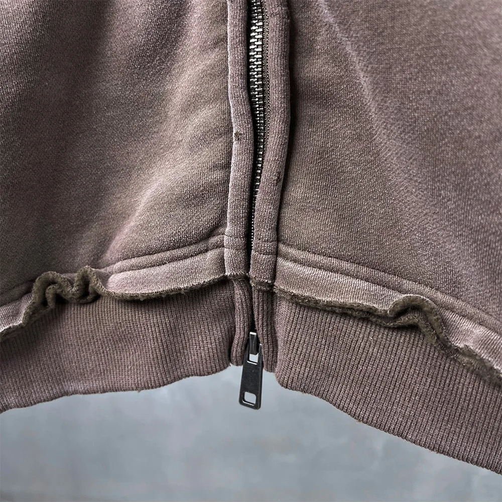 Vintage Mens Washed Zipper Hoodie Mens unisex Oversized Outdated 400gsm 100 Cotton Autumn/Winter Hoodie 251110