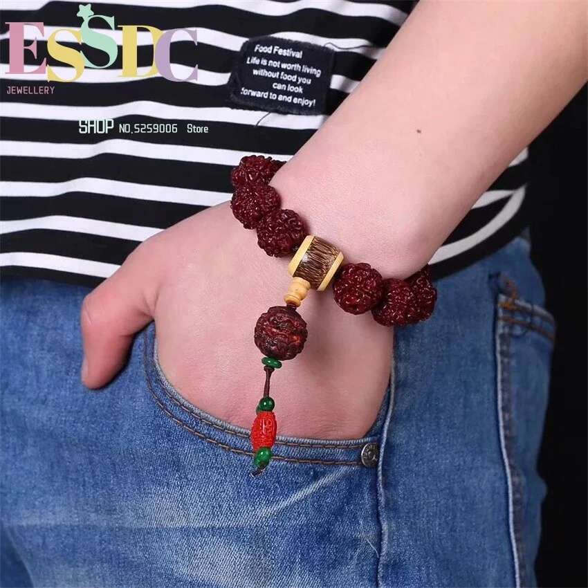 18Mm Six-Petal Big Vra Bodhi with Small Leaf Red Sandalwood Brave Men Women Bracelets and Beads Jewelry Who