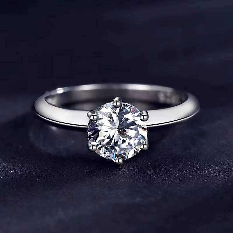 Cross-border 925 Silver Mosan Diamond Simple Six-prong Open Ring Female Simulation Wedding Hand Jewelry Wholesale