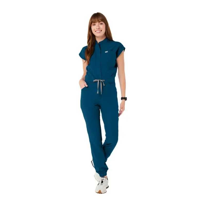 Zipper Mandarin nurse scrub jumpsuit medical uniform womens health care center workwear fashion dental veterinary kit X250410