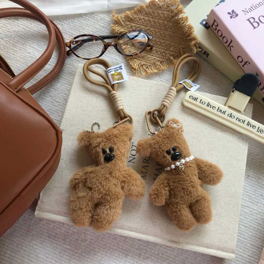 Cute pearl plush bear keychain bow bag hanging plush doll Kawai decoration car keychain friend W250411