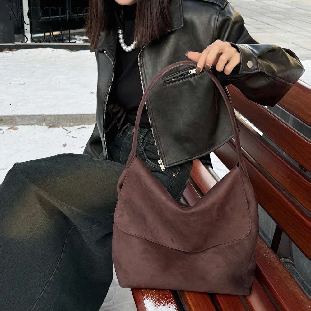 Motingsome Suede Women Designer Purses Lazy Style Underarm Crossbody Shoulder Winter New Hobos Large Bag 2024