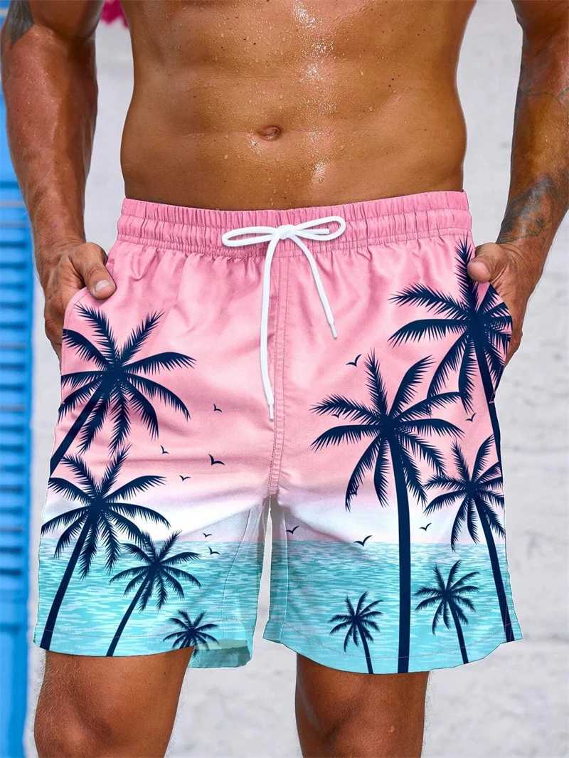 Retro Plant 3D Printed Board Shorts Mens Palm Graphic Shorts Summer Hawaii Breathable Swimming Dry Childrens Loose Ice ShortsW250410
