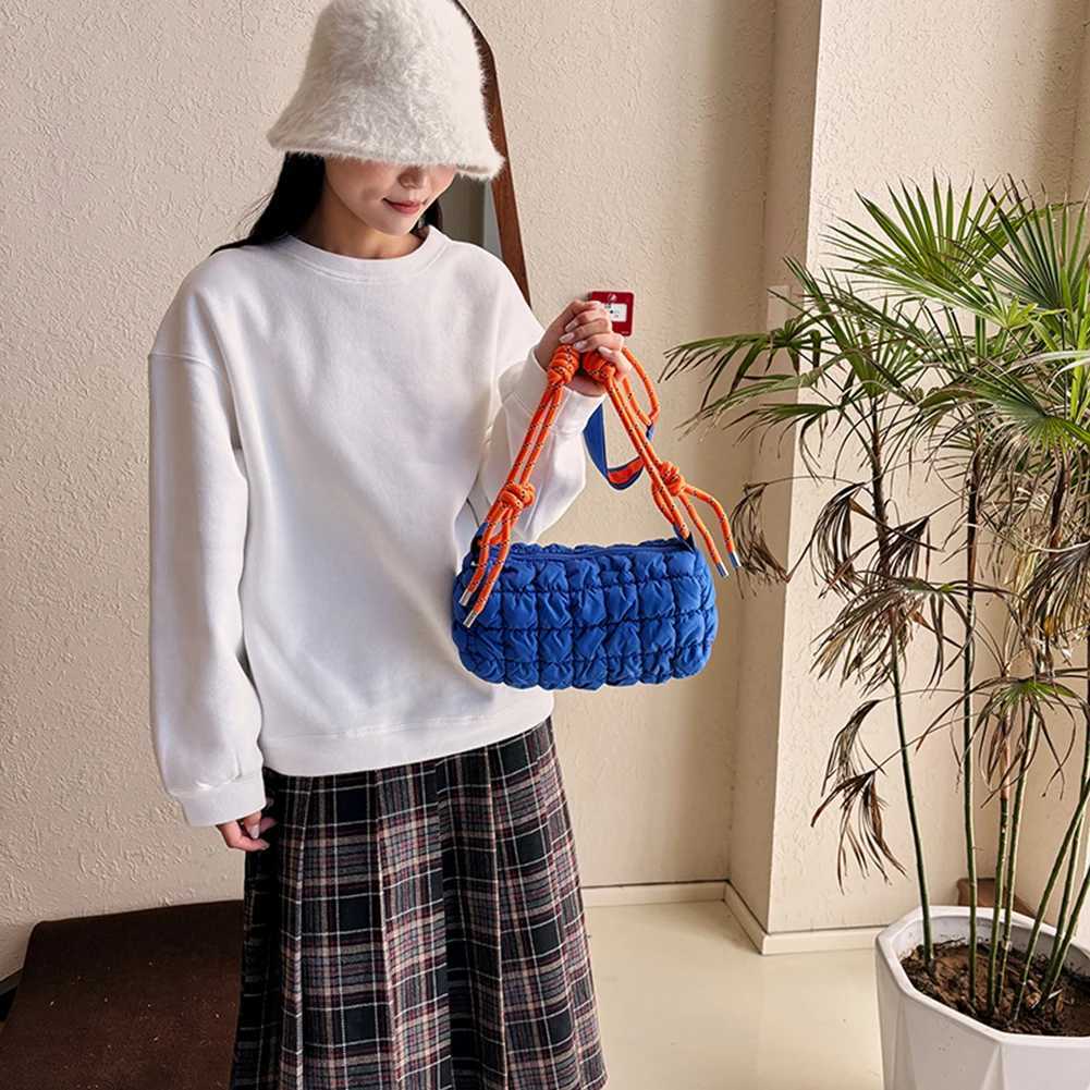 Women Soft Shoulder Bag with Braided Rope Strap Padded Crossbody Bag Large Capacity Puffer Satchel Bag Daily Bag for FemaleT251110