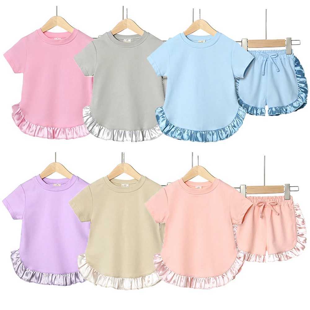 2025 Childrens and Girls Summer Set Pure Cotton T-shirt+Shorts Preschool Lounge Set 9M-7T Casual Girls Breathable ClothingXJ250410