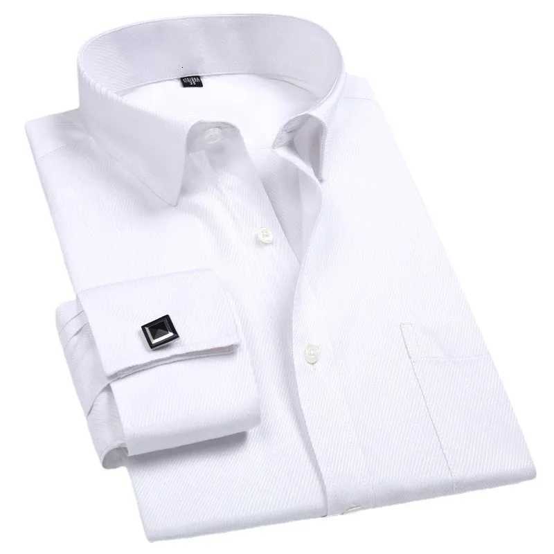 2024 Men French Cuff Dress Shirt Cufflinks New White Long Sleeve Casual Buttons Male Brand Shirts Regular Fit Clothes K251110