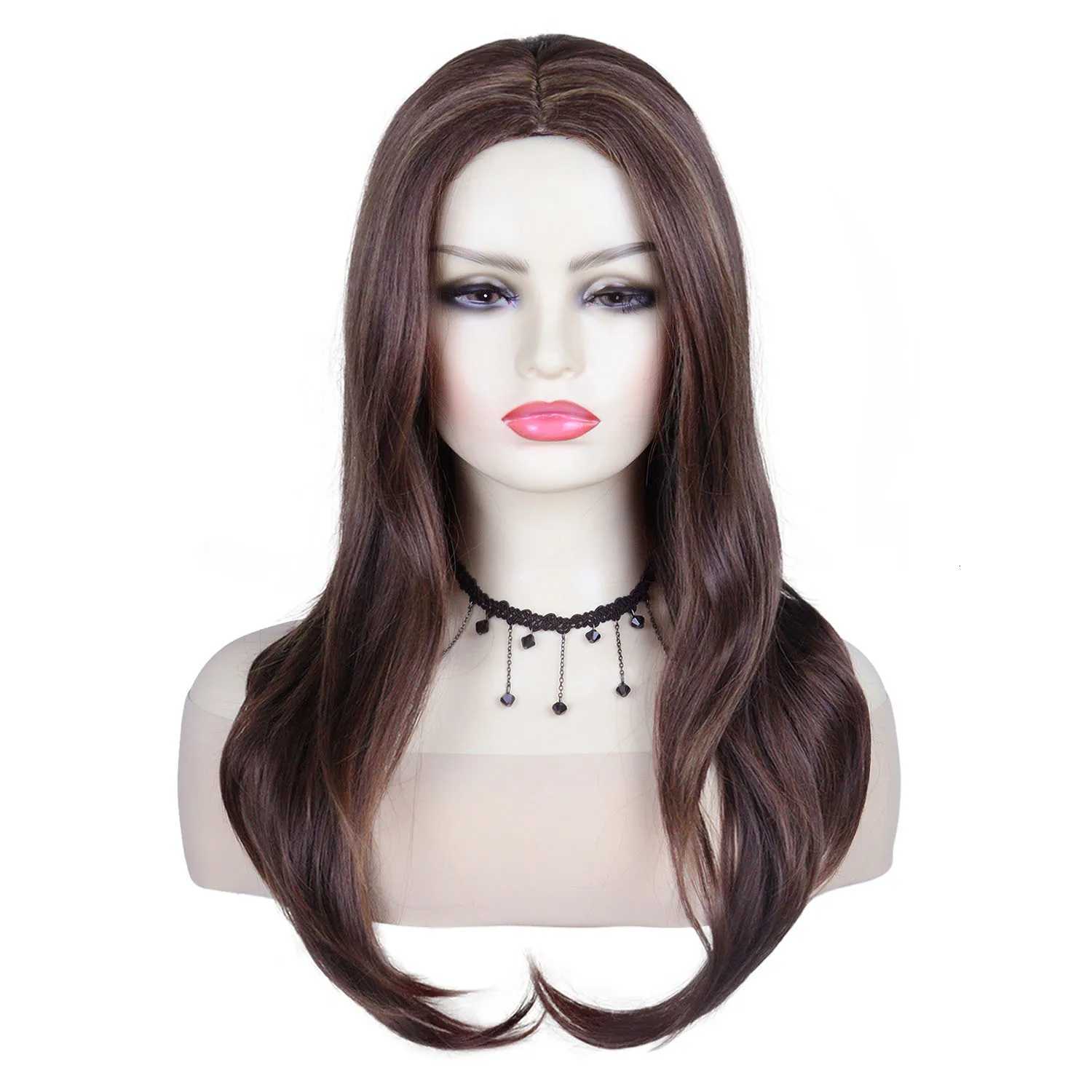 Synthetic Hair 24 Inch Long Curly Wig for Women Mixed Brown Casual Hair Replacement Wigs Daily Use Mother Wig Heat ResistantT251111