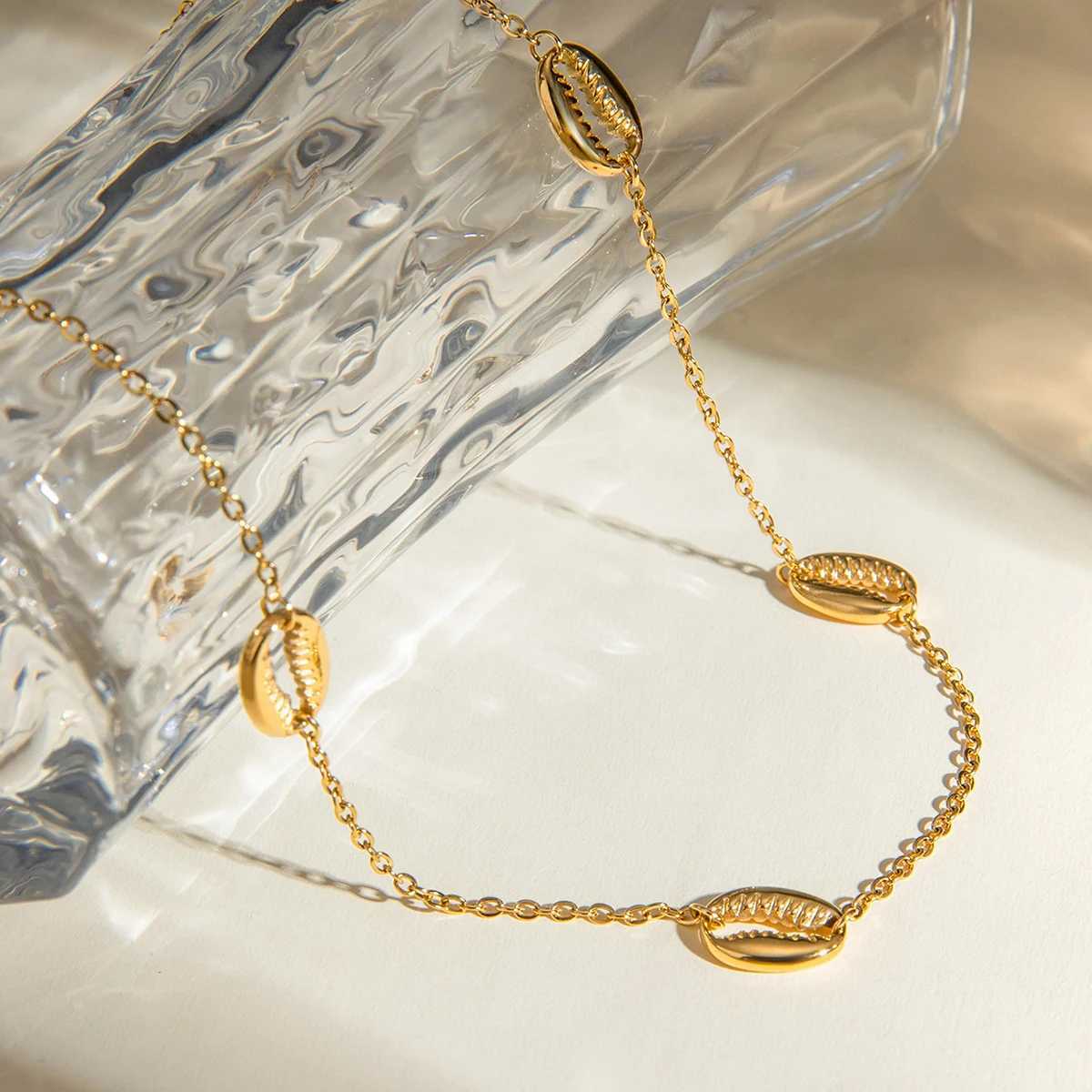Uworld Rust Proof Stainless Steel Four Shell Components Necklace for Women Girls Summer Vacation Waterproof JewelryC250411